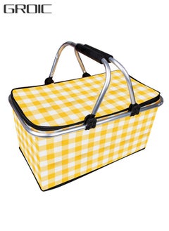 GROIC 30L Large Picnic Basket Shopping Travel Camping Grocery Bags, Insulated Picnic Bag, Leak-Proof Collapsible Cooler Bag, Grocery Basket with Lid and 2 Sturdy Handles, Camping Supplies  - Image 1