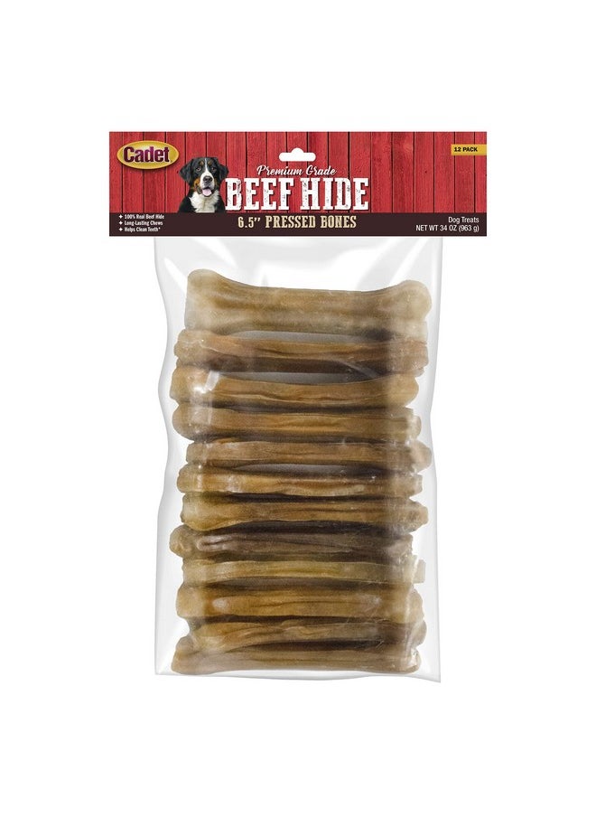 Cadet Cadet Premium Grade Pressed Beef Hide Bones, Long Lasting Rawhide Dog Chews, 6.5 Inch (12 Count)  - Image 1