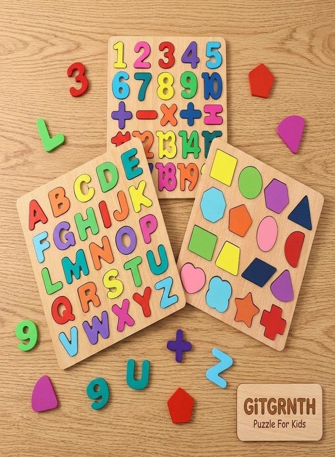 GITGRNTH 3 in 1 Wooden Puzzles for Toddlers | Educational Board Game ABCD Alphabets, Numbers & Shapes Puzzles -Puzzle Toys for 2 Years Old Boys & Girls, Preschoolers - Educational Toys - Image 2