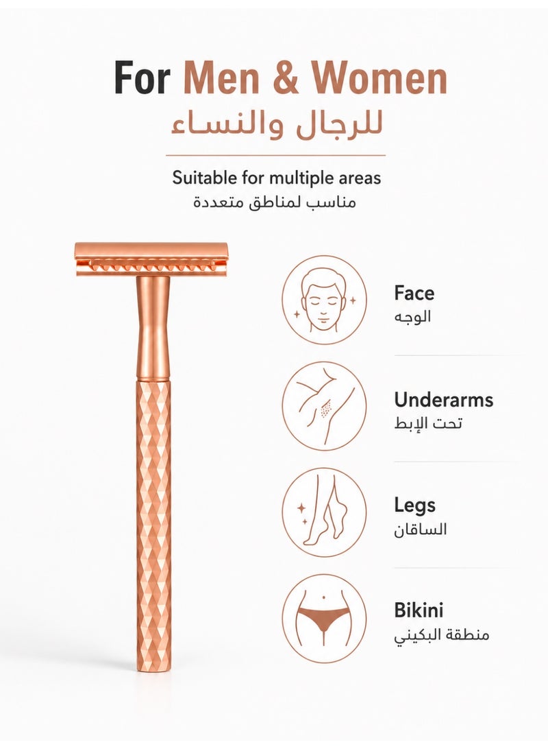 Double Blade Safety Razor with Zinc Alloy Handle, Exclusive diamond patterned handle design, Includes 10 Extra Blades -016 Rose Gold016 - Image 5