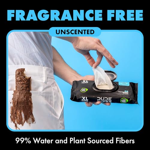 DUDE Wipes - Flushable Wipes Travel Pack - 6 Pack, 108 Count - Extra Large - Unscented - with Vitamin E & Aloe - Septic and Sewer Safe - Image 4