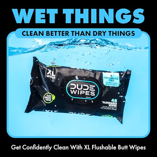 DUDE Wipes - Flushable Wipes Travel Pack - 6 Pack, 108 Count - Extra Large - Unscented - with Vitamin E & Aloe - Septic and Sewer Safe - Image 5