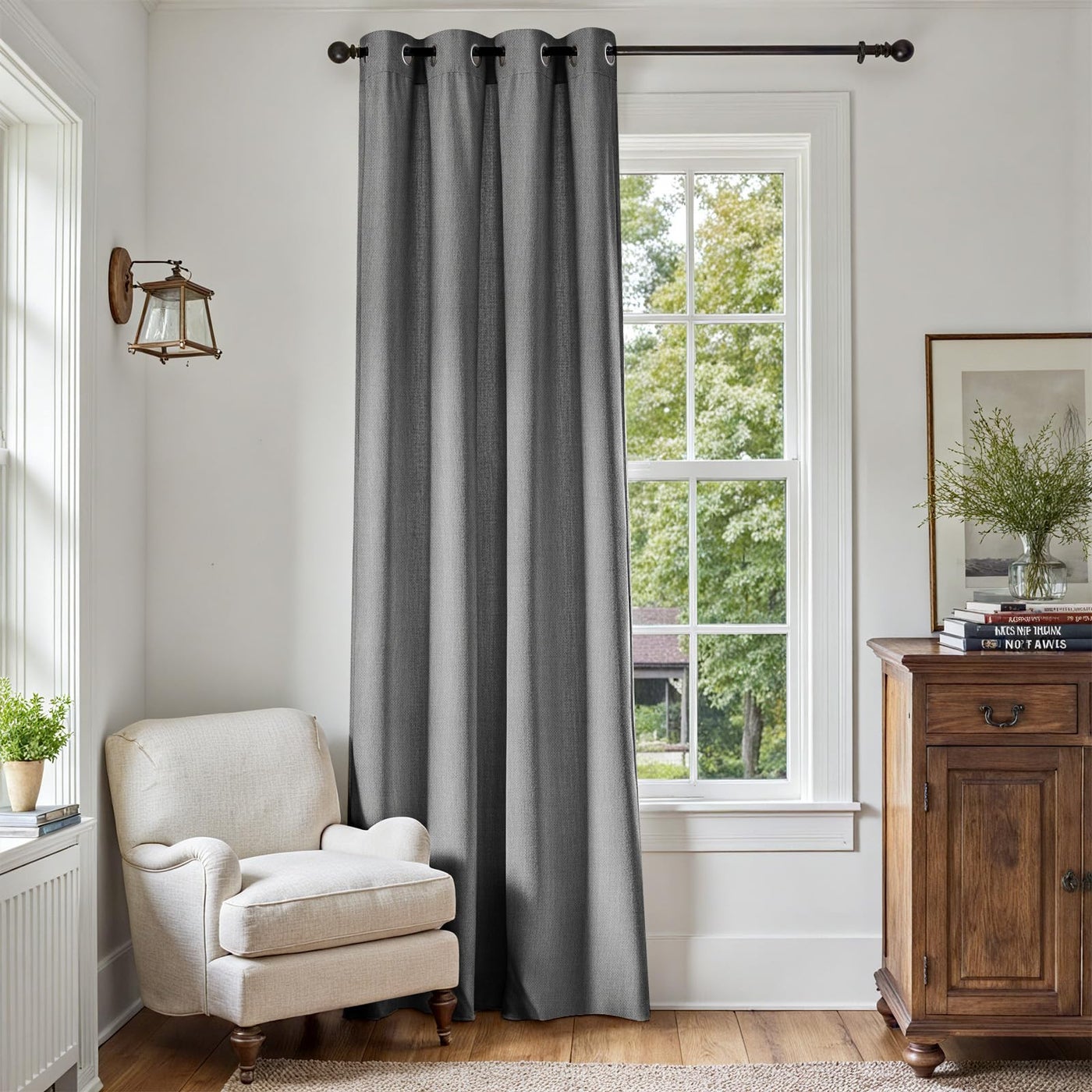 jinchan Grey Curtain 96 Inch Long for Living Room Linen Textured Curtain Room Darkening Drape Thermal Insulated Grommet Top Window Drape for Bedroom 52" W x 96" L 1 Panel