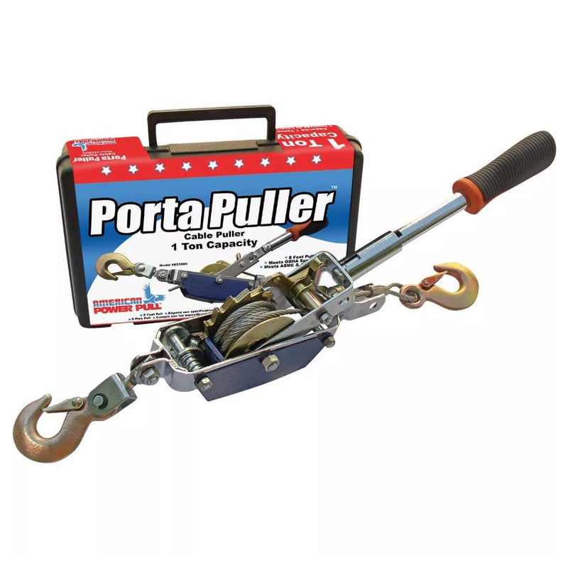 American Power Pull 1 Ton Portable EZ Puller EZ2000 Cable Puller with 8 Ft Galvanized Cable Collapsible Handle OSHA ASME Compliant Includes Molded Carrying Case - Image 4