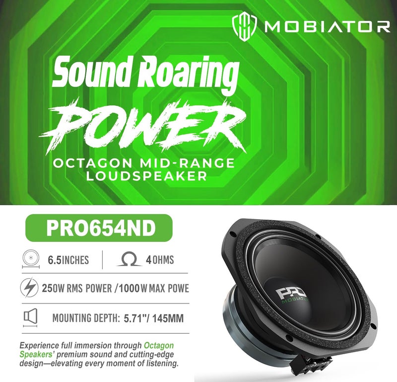 mobiator PRO654ND Loudspeaker - 6.5" Midrange Aluminum Basket, Neodymium High Efficiency 1000W Max, 4 Ohms - Premium Quality Audio Door Speakers for Car or Truck Stereo Sound System (MB-PRO654ND) - Image 2