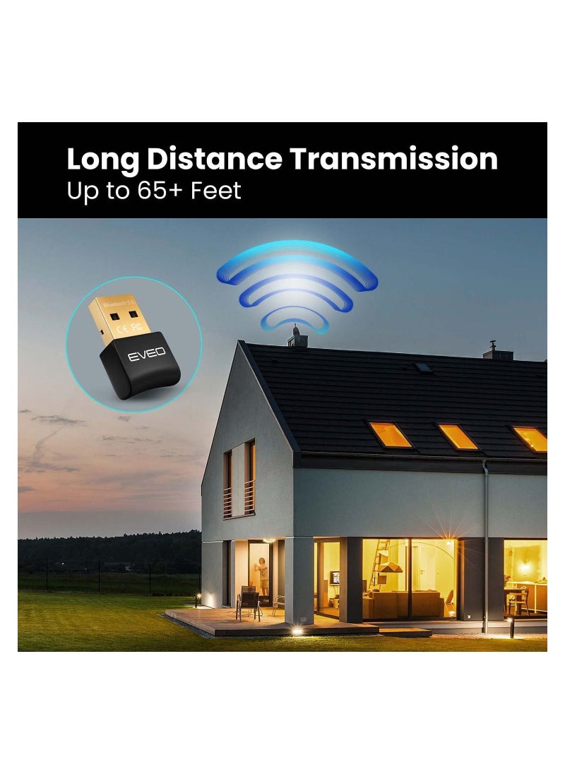 EVEO - EVEO Bluetooth Adapter for PC- Bluetooth USB Dongle 5.0 for Windows 11/10/8/7/XP USB Bluetooth adapter for Laptop, Desktop, Keyboard, Mouse, Speaker, Headset, - 5.0 - Bluetooth USB adapter PC Receiver - Image 1