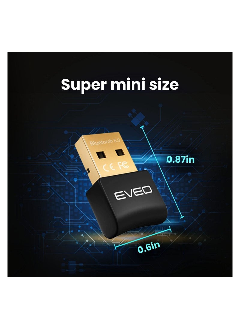 EVEO - EVEO Bluetooth Adapter for PC- Bluetooth USB Dongle 5.0 for Windows 11/10/8/7/XP USB Bluetooth adapter for Laptop, Desktop, Keyboard, Mouse, Speaker, Headset, - 5.0 - Bluetooth USB adapter PC Receiver - Image 1