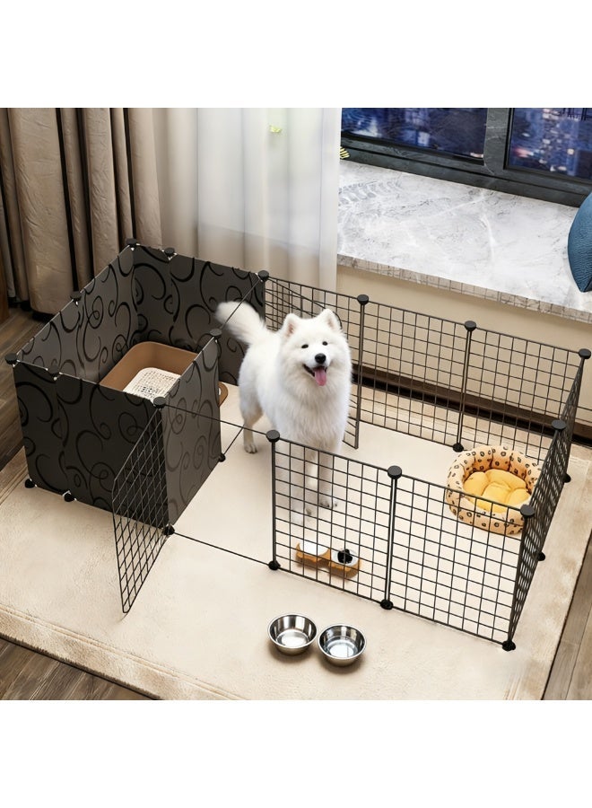 MissTiara سياج حيوانات أليفة لعزل الكلاب داخل المنزل للكلاب الصغيرة والمتوسطة مع منطقة للحمام يمكن دمجها بحرية الحجم: 165*75*47 - Image 5
