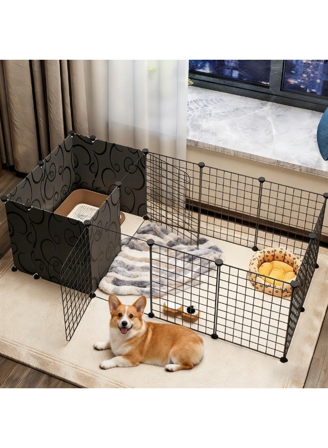 MissTiara سياج حيوانات أليفة لعزل الكلاب داخل المنزل للكلاب الصغيرة والمتوسطة مع منطقة للحمام يمكن دمجها بحرية الحجم: 165*75*47 - Image 4