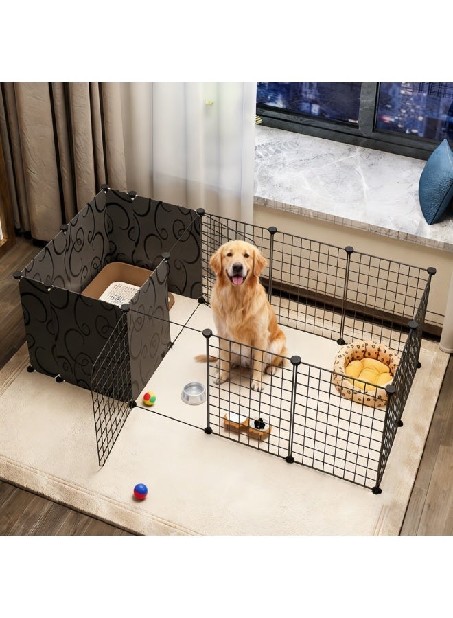 MissTiara سياج حيوانات أليفة لعزل الكلاب داخل المنزل للكلاب الصغيرة والمتوسطة مع منطقة للحمام يمكن دمجها بحرية الحجم: 165*75*47 - Image 2