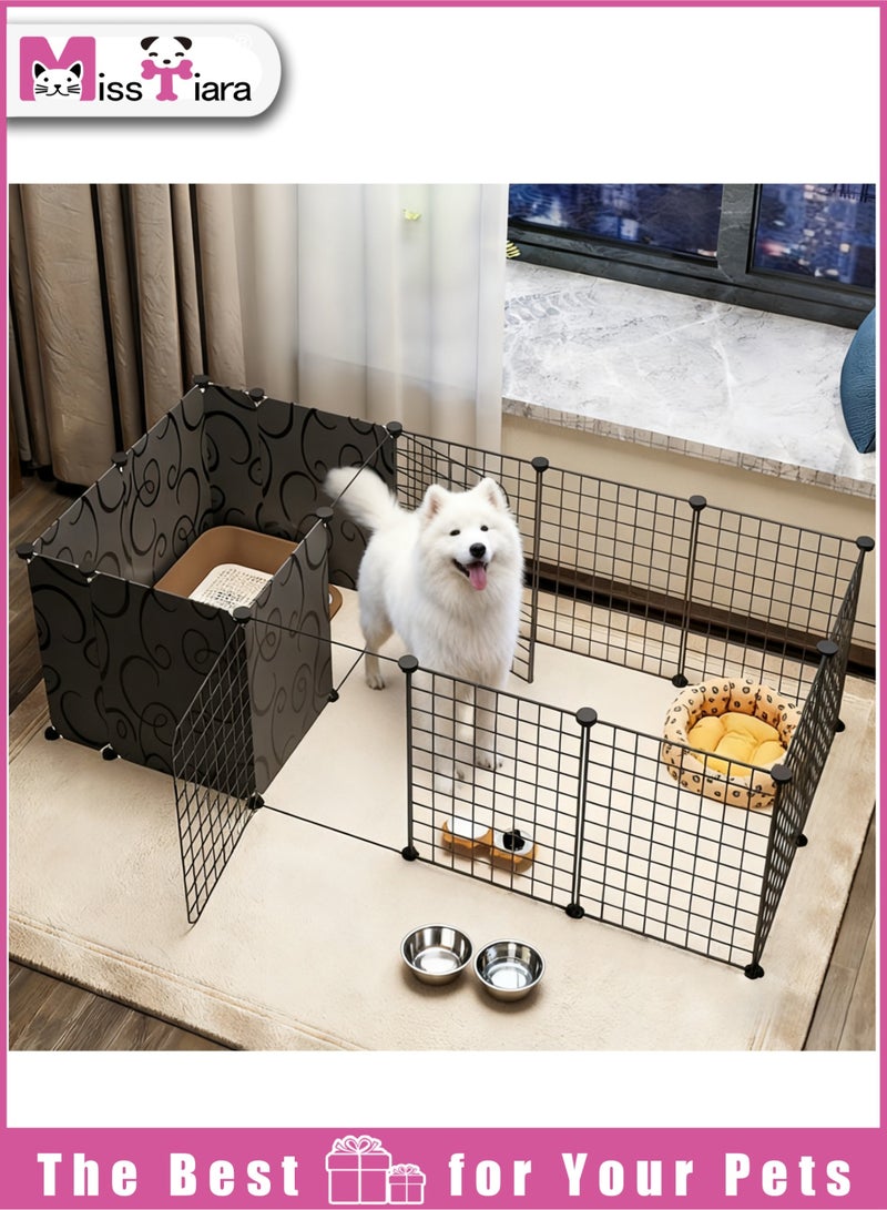 MissTiara سياج حيوانات أليفة لعزل الكلاب داخل المنزل للكلاب الصغيرة والمتوسطة مع منطقة للحمام يمكن دمجها بحرية الحجم: 165*75*47 - Image 1