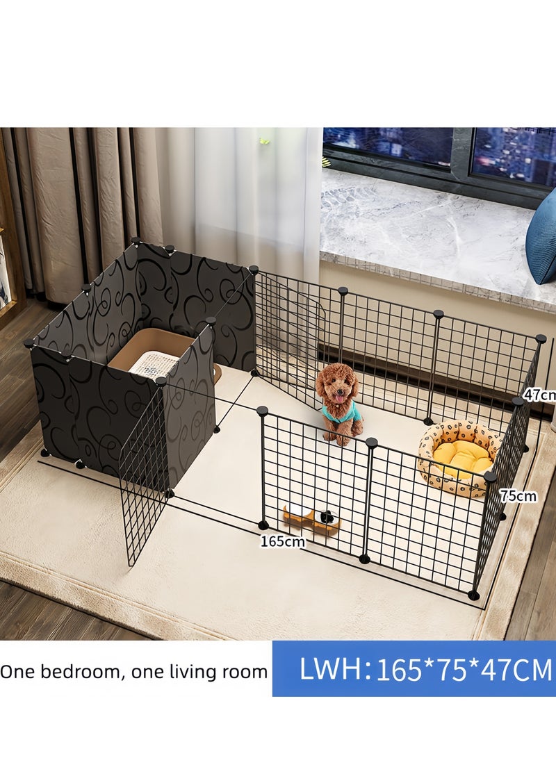 MissTiara سياج حيوانات أليفة لعزل الكلاب داخل المنزل للكلاب الصغيرة والمتوسطة مع منطقة للحمام يمكن دمجها بحرية الحجم: 165*75*47 - Image 3