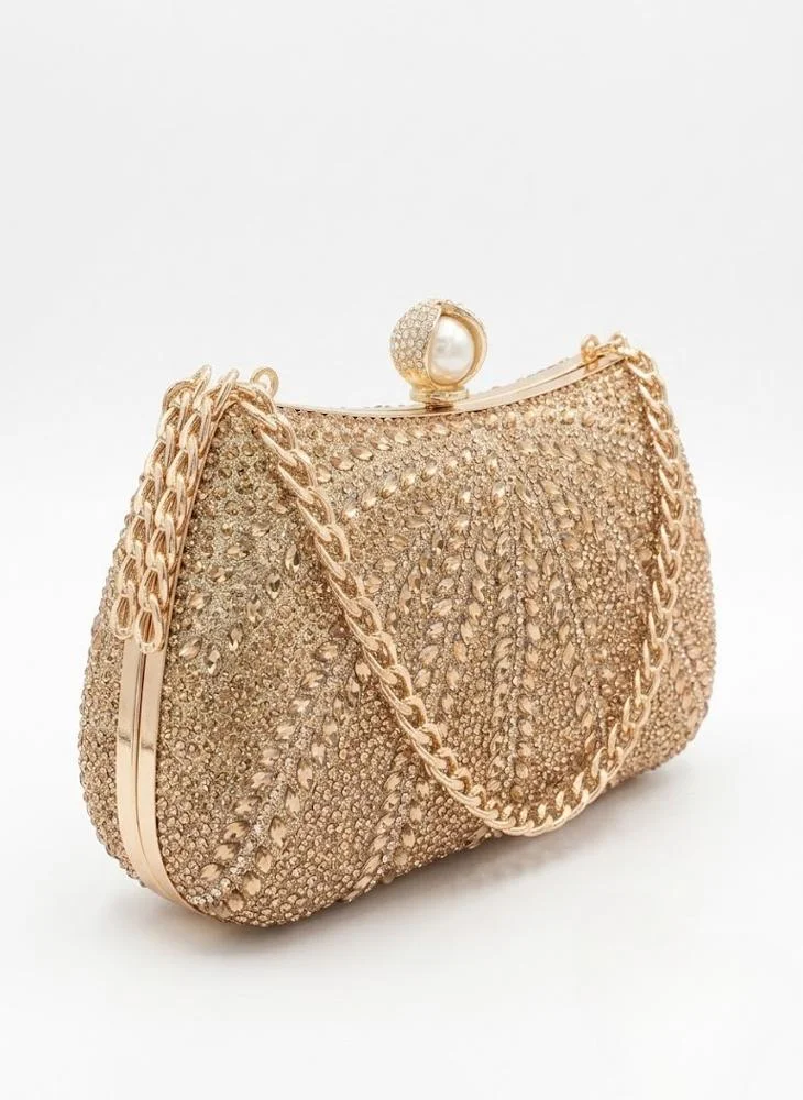 فيني حقيبة كلاتش فاخرة مرصعة بالكريستال من فيني | حقيبة حفلات راقية بالراينستون مع إغلاق لؤلؤي وسلسلة ذهبية | حقيبة زفاف وعروس للأعراس والحفلات والتخرج والعيد والمناسبات الخاصة