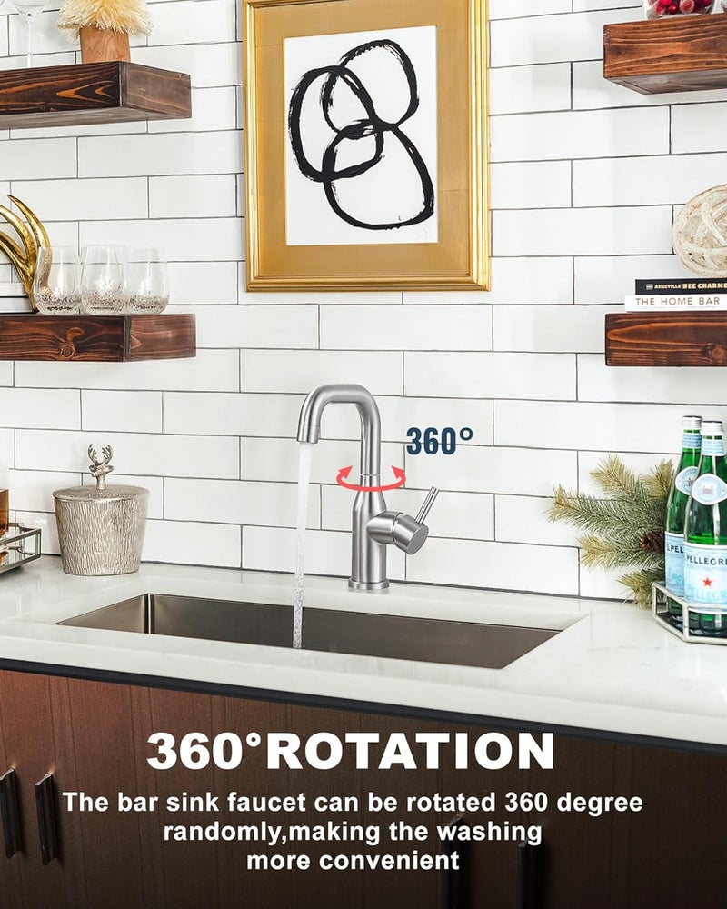 Arcora Bar Sink Faucet Single Hole: Brushed Nickel Wet Bar Faucets - Prep Sink Faucet 360 Swivel - Small Kitchen Bathroom Faucet with cUPC Supply Lines - Image 2
