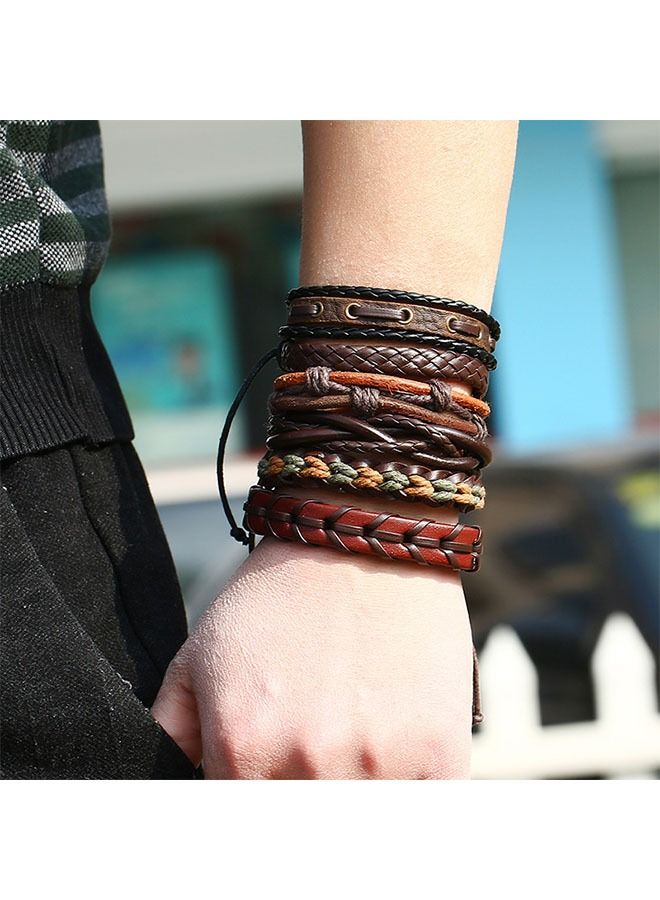 Ant 6 PCS Multi Style Leather Retro Fashion Bracelet Set for Men Women, Braided Leather Bracelet, Elastic Adjustable Charm Wristband Braided Cords Bangle - Image 1