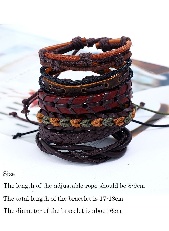Ant 6 PCS Multi Style Leather Retro Fashion Bracelet Set for Men Women, Braided Leather Bracelet, Elastic Adjustable Charm Wristband Braided Cords Bangle - Image 3