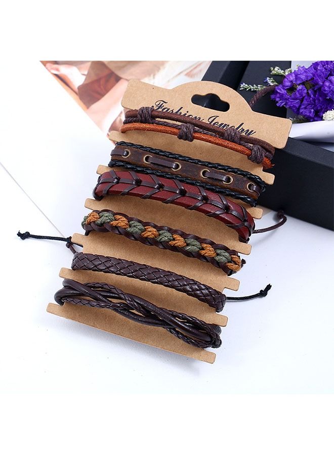 Ant 6 PCS Multi Style Leather Retro Fashion Bracelet Set for Men Women, Braided Leather Bracelet, Elastic Adjustable Charm Wristband Braided Cords Bangle - Image 5
