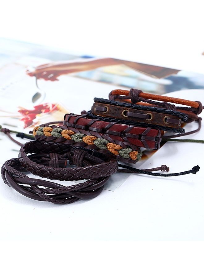 Ant 6 PCS Multi Style Leather Retro Fashion Bracelet Set for Men Women, Braided Leather Bracelet, Elastic Adjustable Charm Wristband Braided Cords Bangle - Image 4