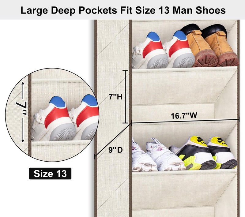 SLEEPING LAMB Shoe Rack for Door, Kids Door Shoe Organizer for Closet hanger, Narrow Hanging Sneaker Storage with Large Deep Pockets for Toddler, Girl, Baby Room Decor, Beige - Image 2