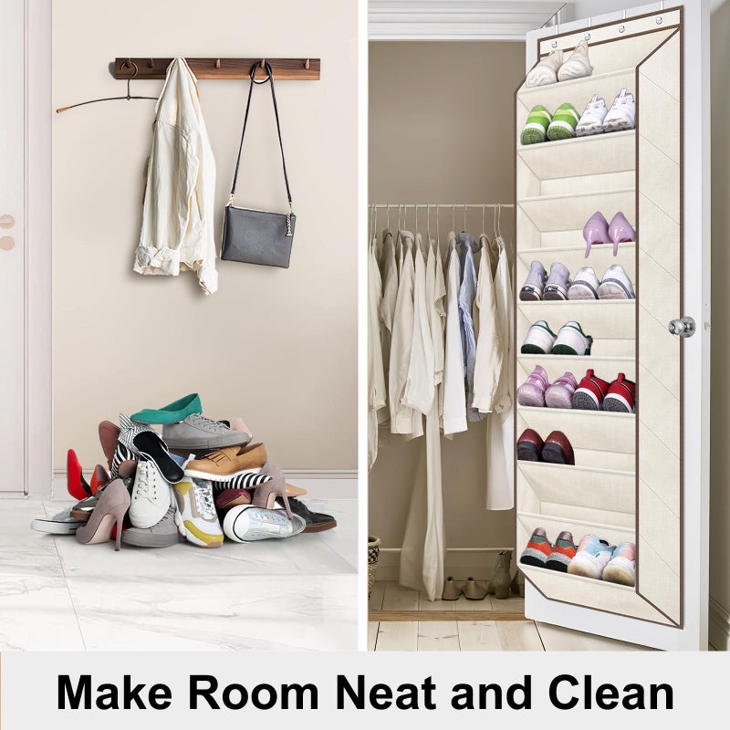 SLEEPING LAMB Shoe Rack for Door, Kids Door Shoe Organizer for Closet hanger, Narrow Hanging Sneaker Storage with Large Deep Pockets for Toddler, Girl, Baby Room Decor, Beige - Image 5
