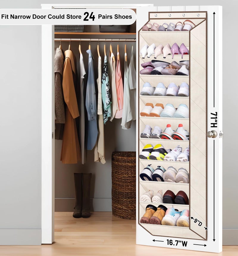 SLEEPING LAMB Shoe Rack for Door, Kids Door Shoe Organizer for Closet hanger, Narrow Hanging Sneaker Storage with Large Deep Pockets for Toddler, Girl, Baby Room Decor, Beige - Image 1