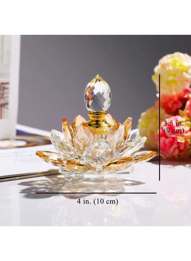 YWHL زجاجات عطر لوتس زخرفية صغيرة من الكريستال العنبر، زجاجة عطر فارغة قابلة لإعادة التعبئة بتصميم عتيق، تماثيل زهور اللوتس اليدوية هدايا ديكور منزلي للنساء (3 مل) - Image 3