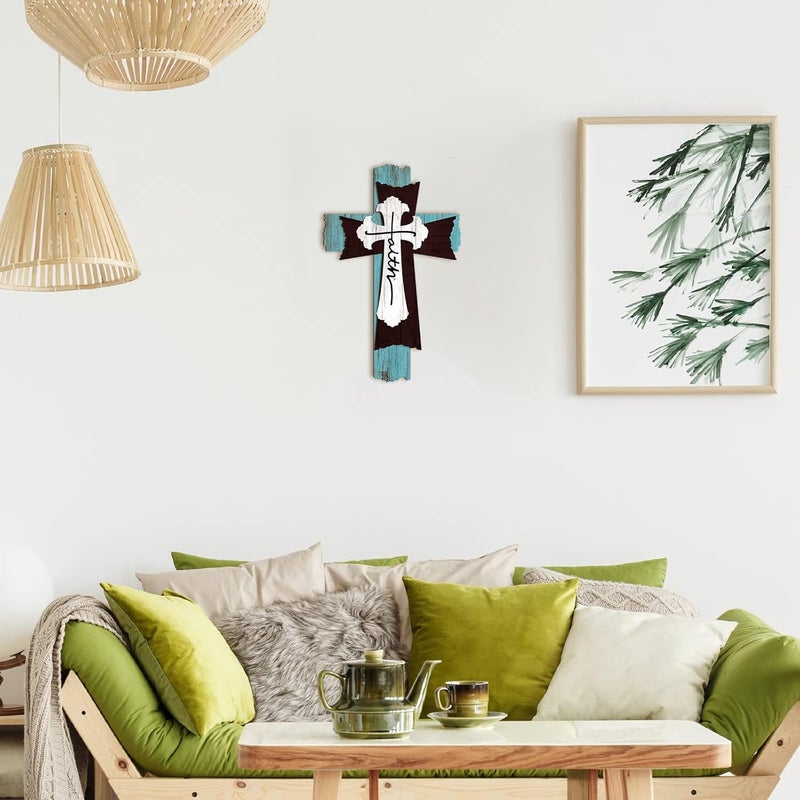 Yookeer Large Wooden Christian Wall Cross Religious Decor Art Wood Wall Cross Hanging Rustic Multi Layered Weathered Look Spiritual Sculpture for Church Home Farmhouse Indoor Outdoor(Simple Style) - Image 5