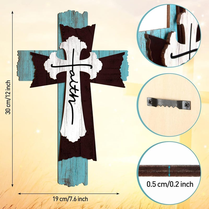 Yookeer Large Wooden Christian Wall Cross Religious Decor Art Wood Wall Cross Hanging Rustic Multi Layered Weathered Look Spiritual Sculpture for Church Home Farmhouse Indoor Outdoor(Simple Style) - Image 3