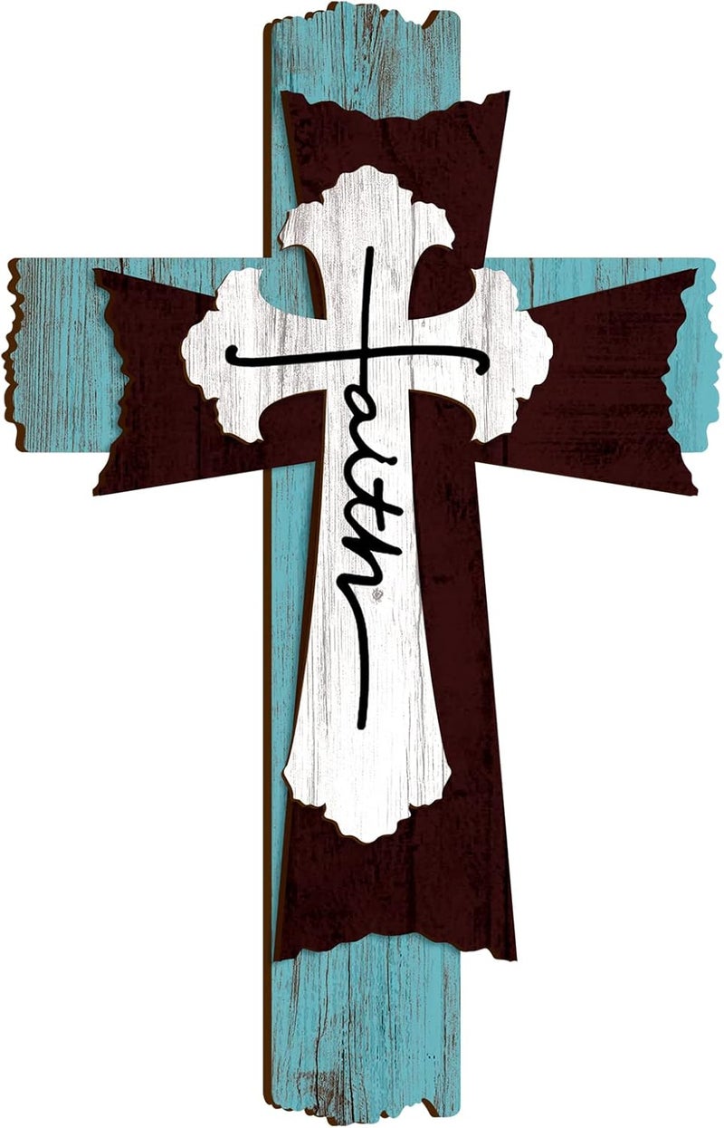 Yookeer Large Wooden Christian Wall Cross Religious Decor Art Wood Wall Cross Hanging Rustic Multi Layered Weathered Look Spiritual Sculpture for Church Home Farmhouse Indoor Outdoor(Simple Style) - Image 1