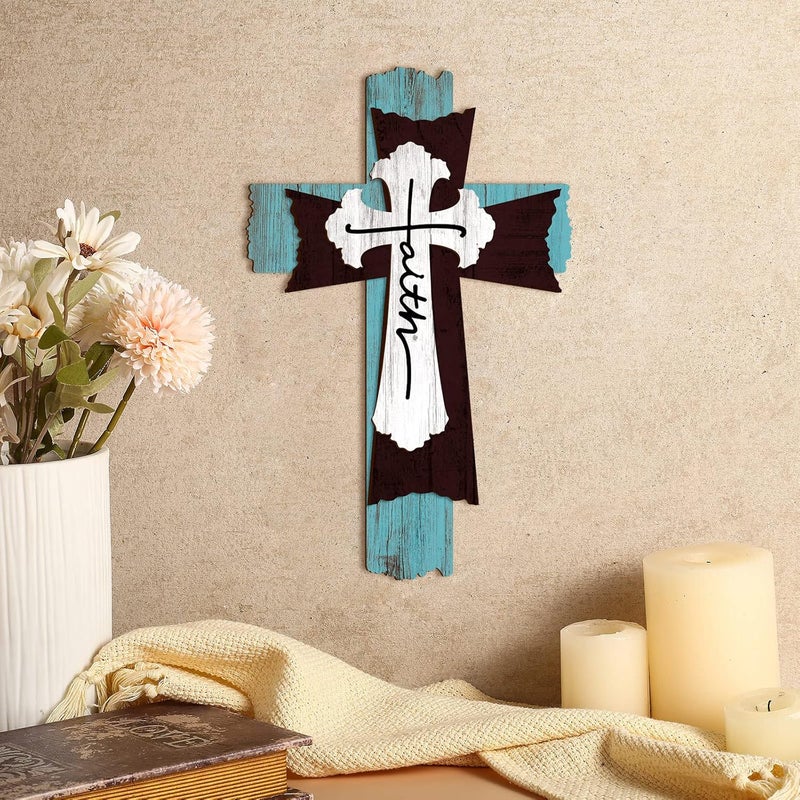 Yookeer Large Wooden Christian Wall Cross Religious Decor Art Wood Wall Cross Hanging Rustic Multi Layered Weathered Look Spiritual Sculpture for Church Home Farmhouse Indoor Outdoor(Simple Style) - Image 2