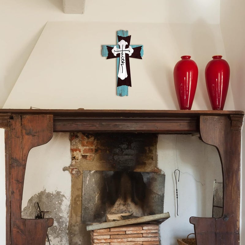 Yookeer Large Wooden Christian Wall Cross Religious Decor Art Wood Wall Cross Hanging Rustic Multi Layered Weathered Look Spiritual Sculpture for Church Home Farmhouse Indoor Outdoor(Simple Style) - Image 4