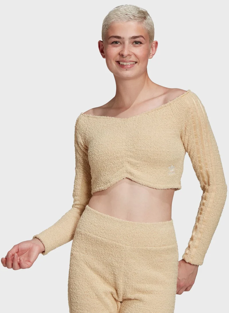 adidas Originals 3 Stripe Off Shoulder Cropped Top