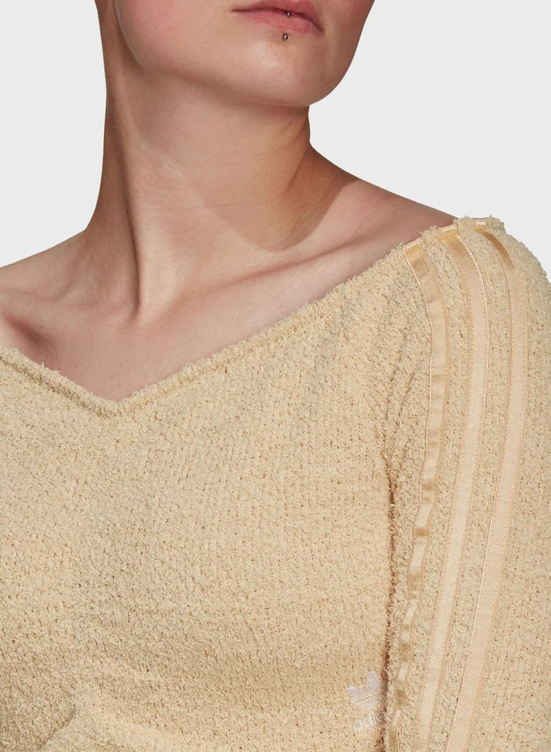 adidas Originals 3 Stripe Off Shoulder Cropped Top