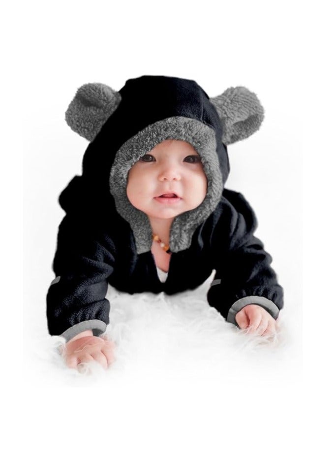 Fleece Baby Bunting Bodysuit – Infant One Piece Kids Hooded Romper Outerwear Toddler Jacket  - Image 1