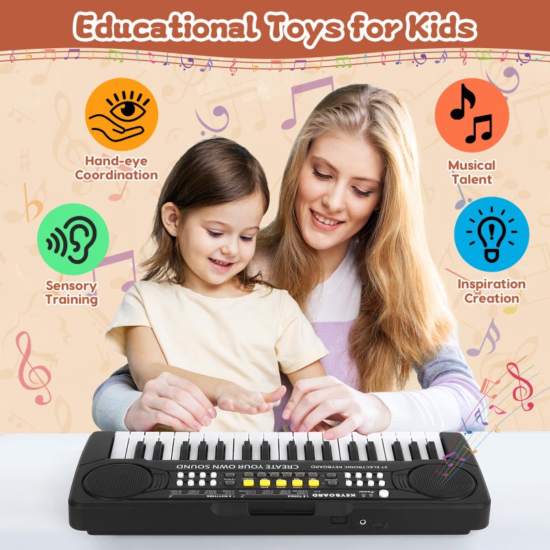 M SANMERSEN 37 Key Upgrade Piano Keyboard for Kids Musical Toys for 3 4 5 6 Year Old Girls Keyboard Piano for Beginners Electronic Piano with Microphone for 3+ Year Old Boys Girls Gifts - Image 4