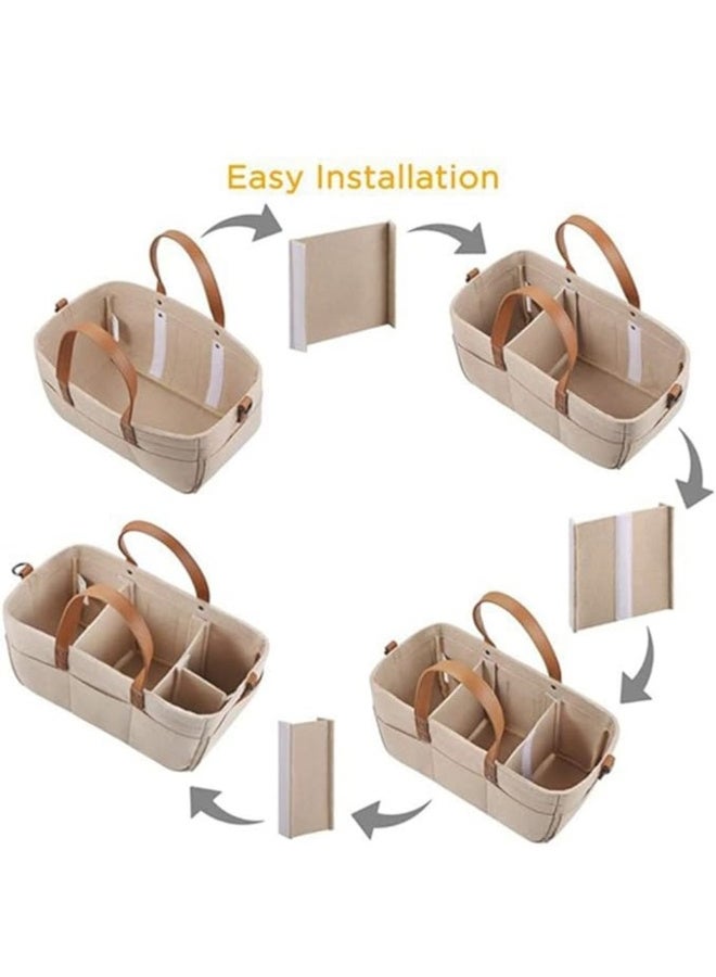 MiniMe Portable Diaper Caddy Organizer Tote | 0–36 Months | Beige & Brown | Canvas & PU Leather | Multiple Compartments & Stroller Clips & Lightweight & Durable & Compact Design for Travel - Image 4