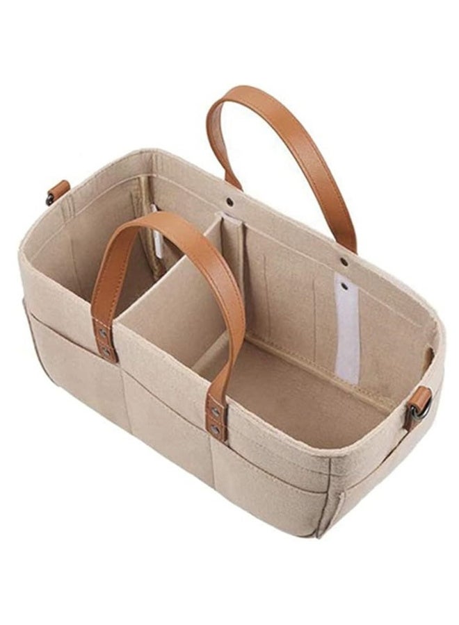 MiniMe Portable Diaper Caddy Organizer Tote | 0–36 Months | Beige & Brown | Canvas & PU Leather | Multiple Compartments & Stroller Clips & Lightweight & Durable & Compact Design for Travel - Image 3