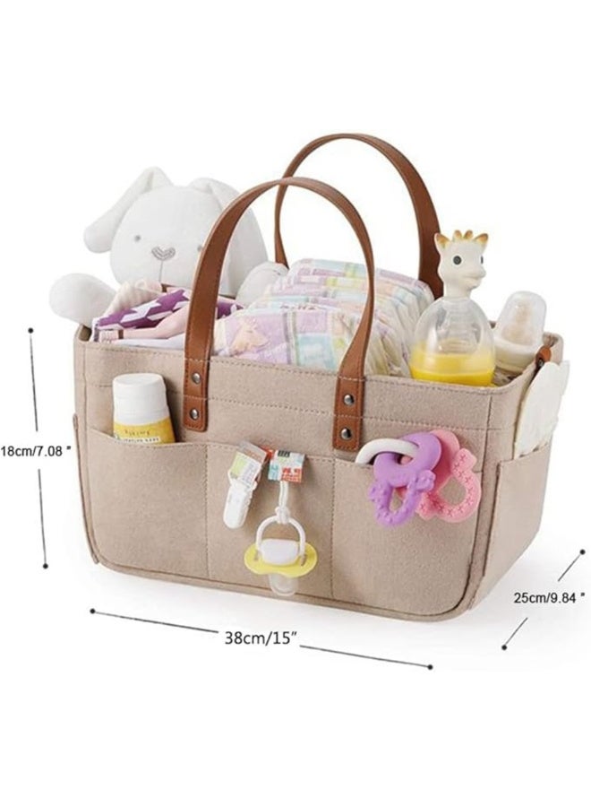 MiniMe Portable Diaper Caddy Organizer Tote | 0–36 Months | Beige & Brown | Canvas & PU Leather | Multiple Compartments & Stroller Clips & Lightweight & Durable & Compact Design for Travel - Image 2