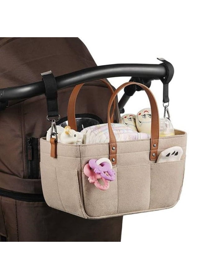 MiniMe Portable Diaper Caddy Organizer Tote | 0–36 Months | Beige & Brown | Canvas & PU Leather | Multiple Compartments & Stroller Clips & Lightweight & Durable & Compact Design for Travel - Image 5