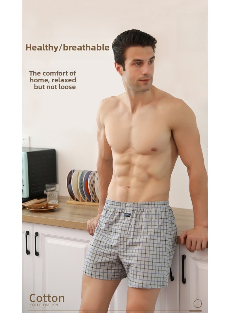 3-Piece Men'S Loose Underwear Pure Cotton Plaid Home Shorts Unconstrained And Comfortable Underwear - Image 1