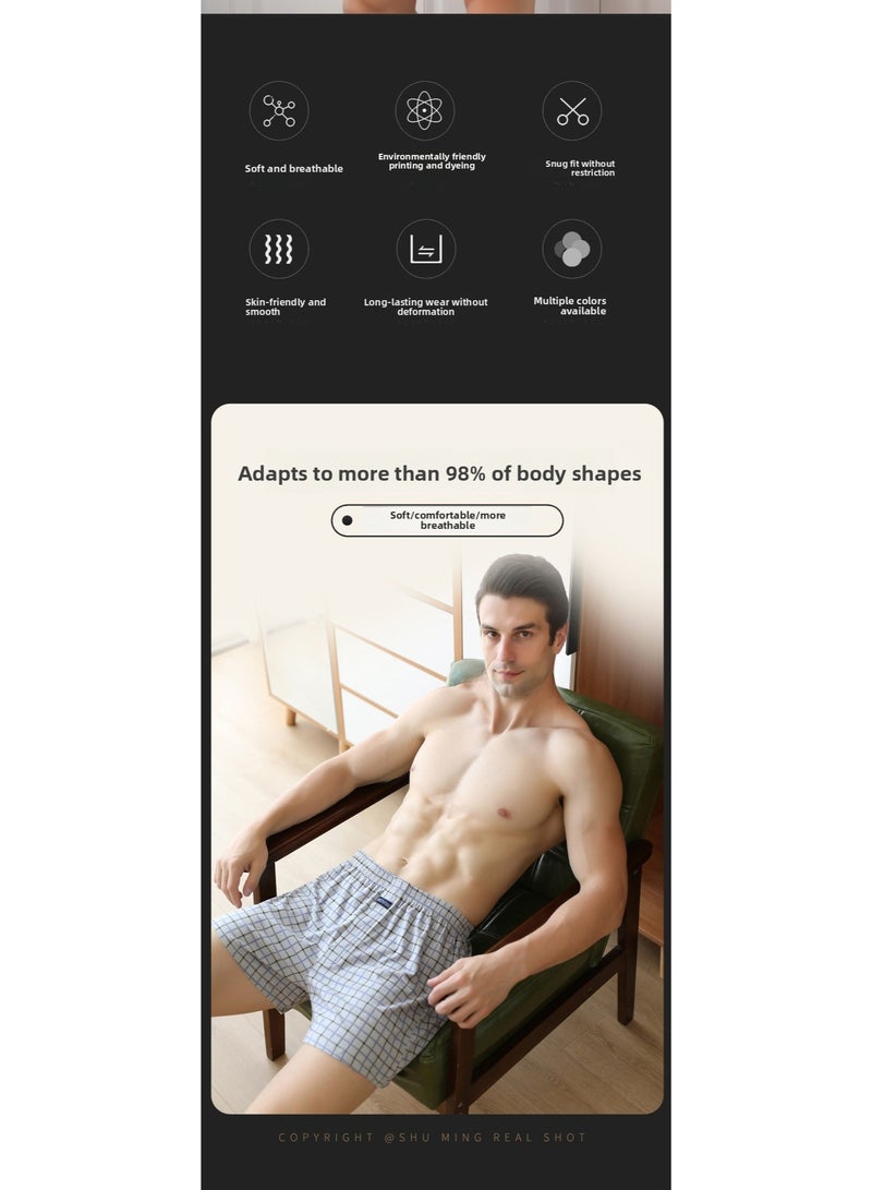 3-Piece Men'S Loose Underwear Pure Cotton Plaid Home Shorts Unconstrained And Comfortable Underwear - Image 2