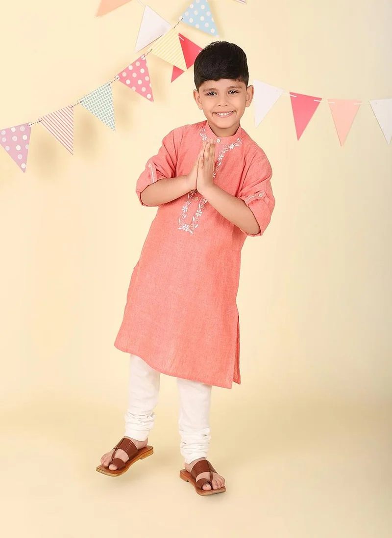 Fabindia Pink Cotton Chikankari Long Kurta