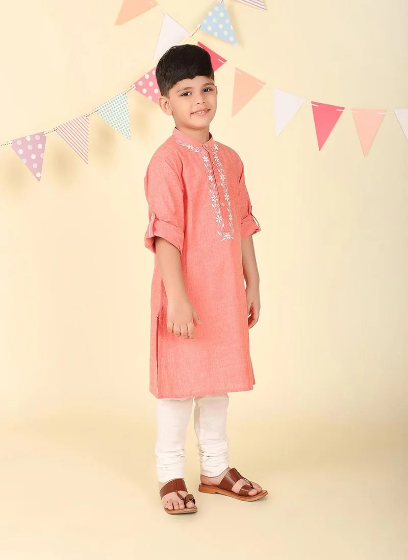 Fabindia Pink Cotton Chikankari Long Kurta