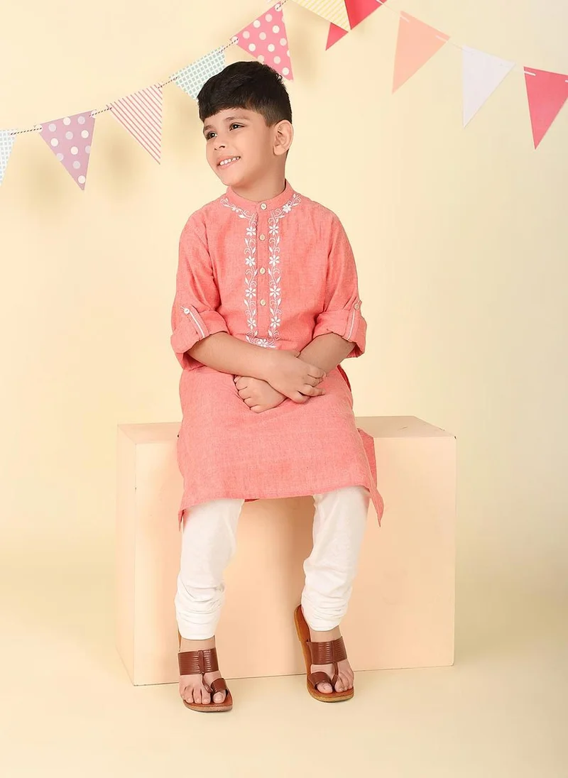 Fabindia Pink Cotton Chikankari Long Kurta