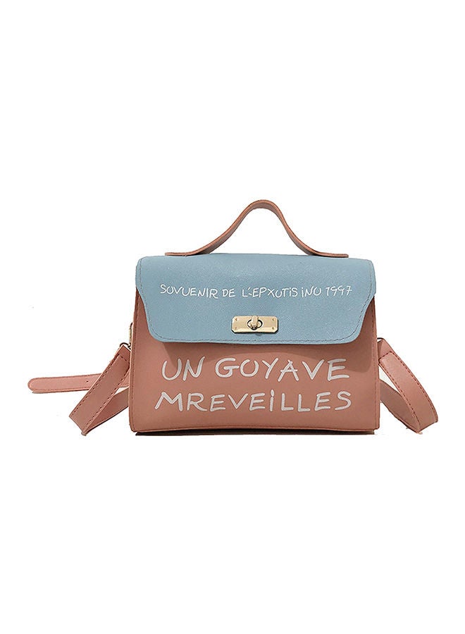 NIBEMINENT Color Block Letter Print Spin Lock Elegant Sweet Crossbody Bag Brown
