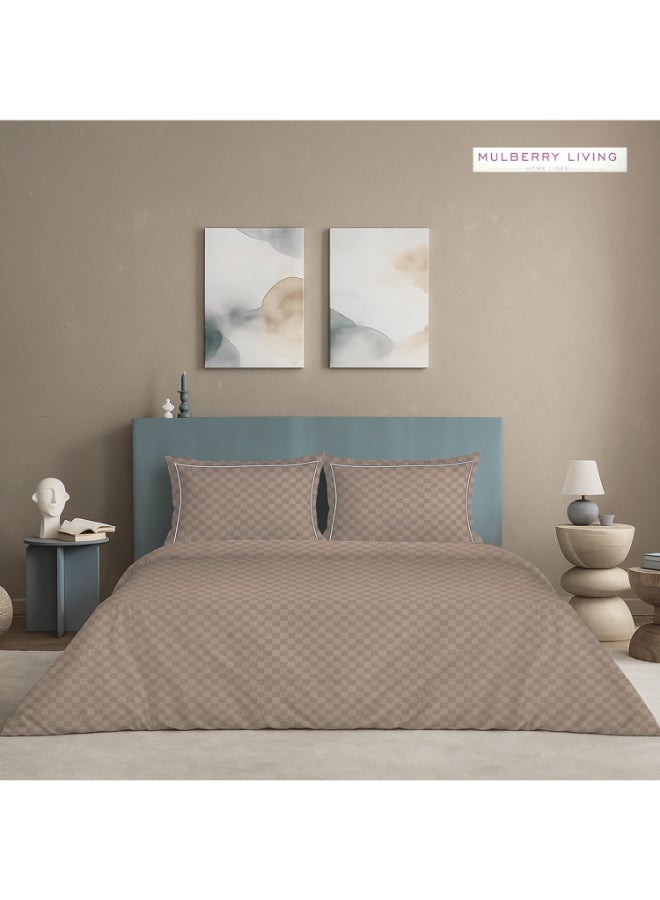 MULBERRY LIVING غطاء لحاف بنمط شبكي حضري مقاس كينج % قطن  خيط - موكا - Image 1