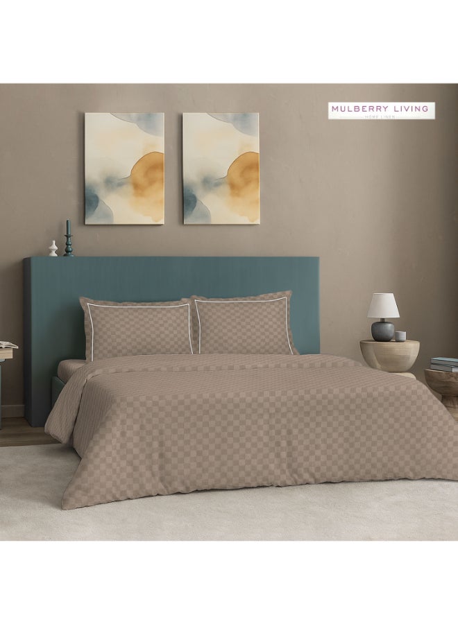 MULBERRY LIVING غطاء لحاف بنمط شبكي حضري مقاس كينج % قطن  خيط - موكا - Image 2