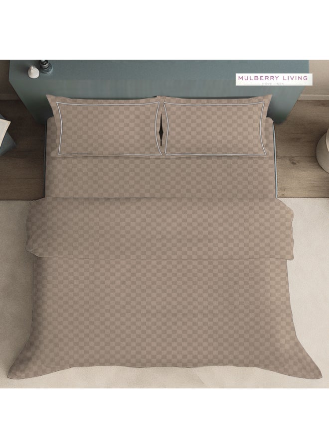 MULBERRY LIVING غطاء لحاف بنمط شبكي حضري مقاس كينج % قطن  خيط - موكا - Image 4