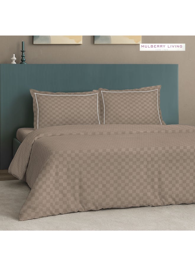 MULBERRY LIVING غطاء لحاف بنمط شبكي حضري مقاس كينج % قطن  خيط - موكا - Image 5