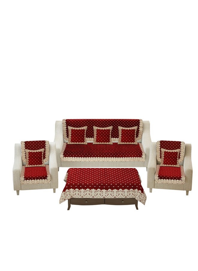 jayvaam Premium 5 Seater Printed Sofa Cover Set with Cushion Table Cover 3, 2 Seater 10 Piece Sofa Back Slip Panels, Covers, Protector for Single Seater, Mahroon,Chenille, - Image 2